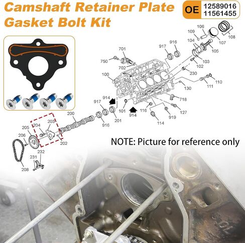 LS Camshaft Retainer Plate Gasket Bolt Kit for Chevy Gen III IV V Engines, 12589016 11561455, Vortec Corvette Cam 4.8L 5.3L 6.0L 6.2L LT1 LT4 LS1 LS2 LS3 in Saudi Arabia