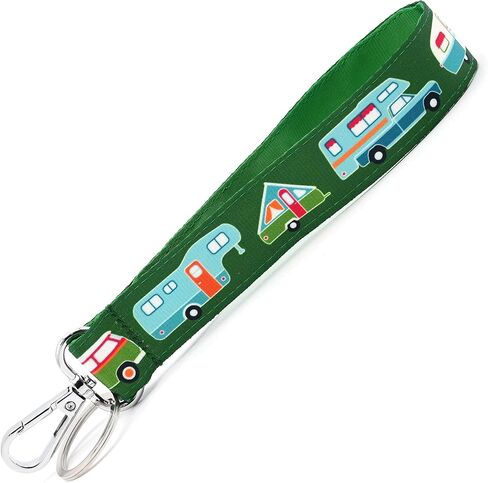 Camper Keychain - Red Key Fob Strap - 1 x 6 Inch Loop - Vintage Car & Trailer - Camper Van - Fifth Wheel - Truck Camper - A-Frame Trailer - Cute Camping Gift - Handmade by Green Acorn Kitchen in Saudi Arabia