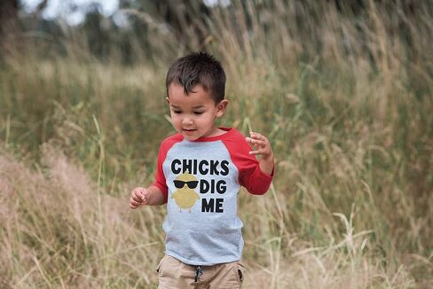 7 ate 9 Apparel Boy's Chicks Dig Me Funny Easter Shirt in Saudi Arabia