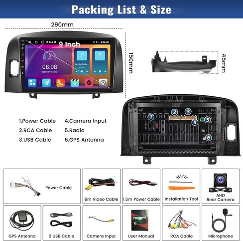 8-Core 4+64G Android Stereo for with Hyundai Sonata NF 2004-2008 with Carplay Android Auto 59 Theme 9 inch Touch Screen Bluetooth 5.0 FM/RDS Network Radio DSP 32EQ AI Voice GPS in Saudi Arabia