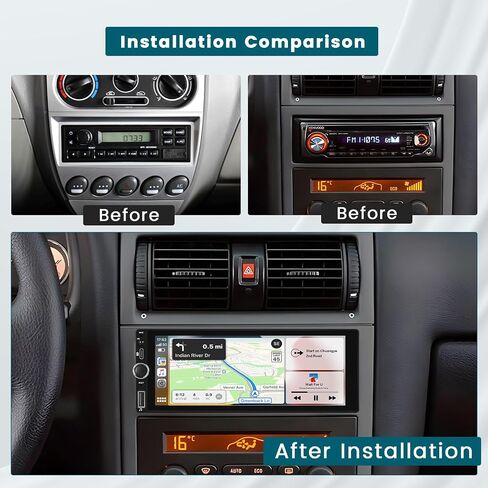 راديو سيارة Hikity 6.9 بوصة لاسلكي Apple Carplay Android Auto، ستيريو سيارة بشاشة لمس واحدة Din مع بلوتوث 5.0، وصلة مرآة، FM، EQ، USB، SWC، ميكروفون، كاميرا احتياطية من النوع C in Saudi Arabia