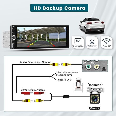 راديو سيارة Hikity 6.9 بوصة لاسلكي Apple Carplay Android Auto، ستيريو سيارة بشاشة لمس واحدة Din مع بلوتوث 5.0، وصلة مرآة، FM، EQ، USB، SWC، ميكروفون، كاميرا احتياطية من النوع C in Saudi Arabia