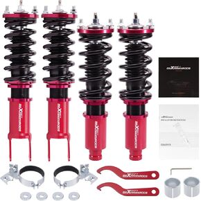 maXpeedingrods Coilover for Honda Civic 1988-2000, for Honda CRX 1988-1991, for Del Sol 1992-1995, for Acura Integra 1990-2001, 24 Levels Damper Adjustable Coilovers Suspension Kit, Lowering Kit, Red