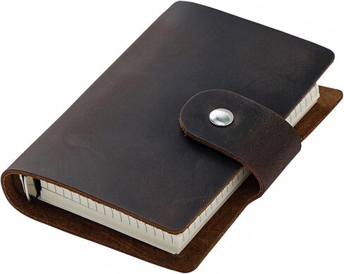 AxeWoodz A8 Genuine Leather Journal, Brown Handmade Leather Cover Pocket Size Binder Planner, Mini Vintage Leather Planner, 96 Sheets Inner Pages, Loose Leaf 5-Ring with Snap Button Closure in Kuwait