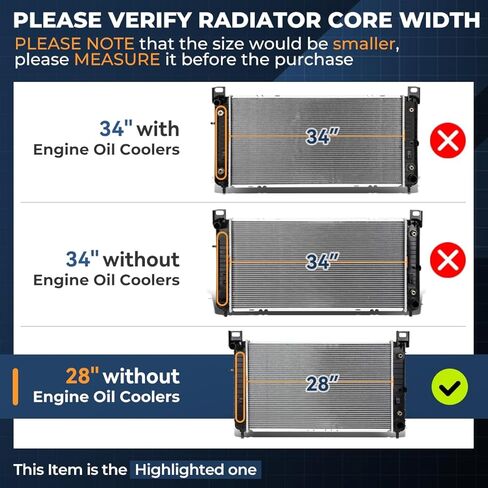 Auto Dynasty Radiator Compatible with 1999-2006 Silverado Sierra Yukon Tahoe Suburban 4.3L 4.8L 5.3L AT, DPI 2334 Factory Style 1-Row Cooling Radiator, 28-1/4" W X 18-11/16" H X 1" D in Kuwait