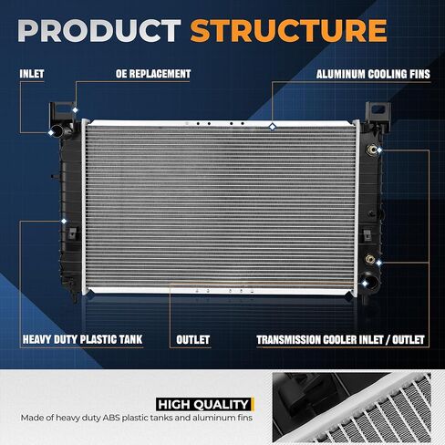 Auto Dynasty Radiator Compatible with 1999-2006 Silverado Sierra Yukon Tahoe Suburban 4.3L 4.8L 5.3L AT, DPI 2334 Factory Style 1-Row Cooling Radiator, 28-1/4" W X 18-11/16" H X 1" D in Kuwait