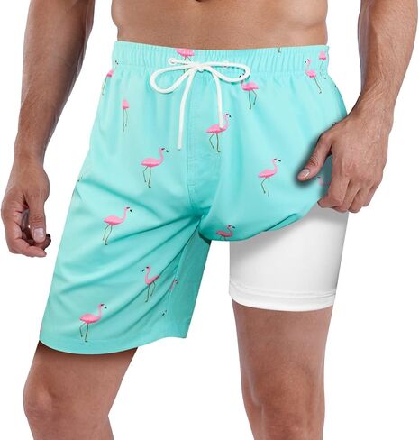 MILANKERR بدلات استحمام رجالي سروال سباحة رجالي مقاس 7 بوصات سروال ركوب الأمواج للرجال مع بطانة مضغوطة مقاس 32 34 مقاس سمكة خضراء حادة متوسط in Kuwait