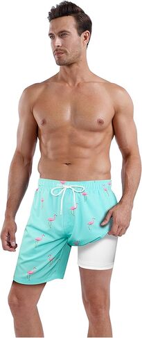 MILANKERR بدلات استحمام رجالي سروال سباحة رجالي مقاس 7 بوصات سروال ركوب الأمواج للرجال مع بطانة مضغوطة مقاس 32 34 مقاس سمكة خضراء حادة متوسط in Kuwait