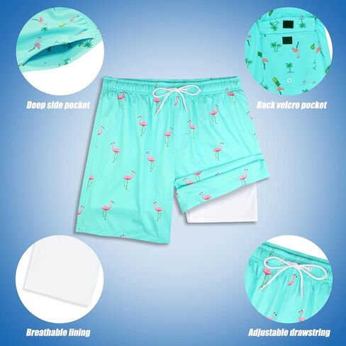 MILANKERR بدلات استحمام رجالي سروال سباحة رجالي مقاس 7 بوصات سروال ركوب الأمواج للرجال مع بطانة مضغوطة مقاس 32 34 مقاس سمكة خضراء حادة متوسط in Kuwait