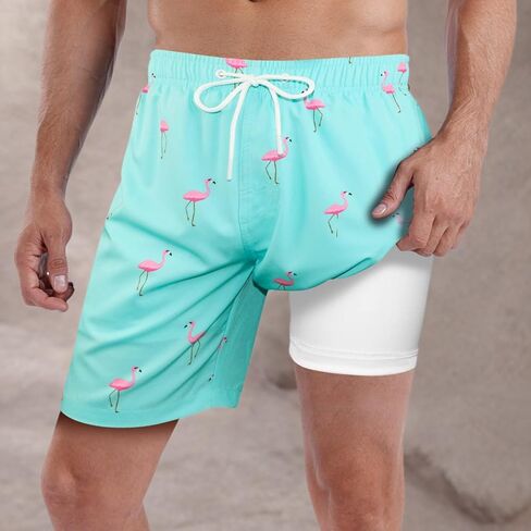 MILANKERR بدلات استحمام رجالي سروال سباحة رجالي مقاس 7 بوصات سروال ركوب الأمواج للرجال مع بطانة مضغوطة مقاس 32 34 مقاس سمكة خضراء حادة متوسط in Kuwait