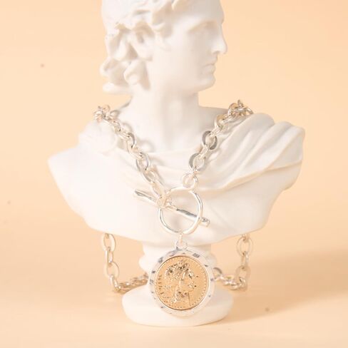 Cmarts Antique Gold Plated Roman Coin Necklace for Women 18 Inch Chain Pendant Necklace Birthday Anniversary Jewelry Gift for Women in Saudi Arabia