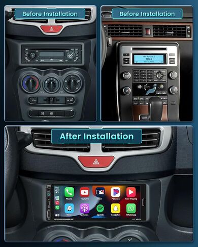 Hikity 6.9 بوصة Carplay Car Stereo Single Din Car Radio Android Auto، HD شاشة تعمل باللمس مع بلوتوث 5.0 التحكم الصوتي مرآة وصلة FM RDS EQ SWC، جهاز استقبال صوت السيارة مع USB/SWC/MIC/AUX-in in Saudi Arabia