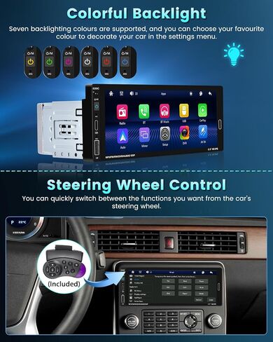 Hikity 6.9 بوصة Carplay Car Stereo Single Din Car Radio Android Auto، HD شاشة تعمل باللمس مع بلوتوث 5.0 التحكم الصوتي مرآة وصلة FM RDS EQ SWC، جهاز استقبال صوت السيارة مع USB/SWC/MIC/AUX-in in Saudi Arabia