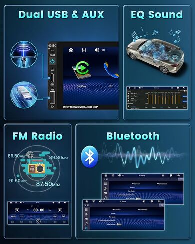 Hikity 6.9 بوصة Carplay Car Stereo Single Din Car Radio Android Auto، HD شاشة تعمل باللمس مع بلوتوث 5.0 التحكم الصوتي مرآة وصلة FM RDS EQ SWC، جهاز استقبال صوت السيارة مع USB/SWC/MIC/AUX-in in Saudi Arabia