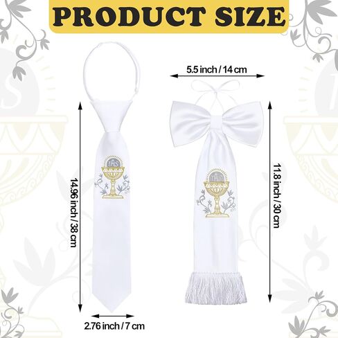2 Pcs First Communion Arm Band Boy's White Tie with Cross Solid Pattern White Tie Religious Gifts Catholic First Holy Communion White Satin Arm Bow for 1st Communion Baptism or Confirmation in Saudi Arabia