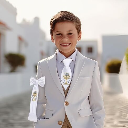 2 Pcs First Communion Arm Band Boy's White Tie with Cross Solid Pattern White Tie Religious Gifts Catholic First Holy Communion White Satin Arm Bow for 1st Communion Baptism or Confirmation in Saudi Arabia