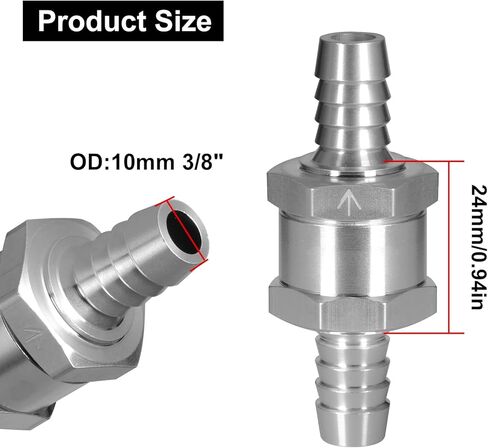 1/4" Fuel Check Valve, 2PCS OD 6mm One Way Bleeder Valve Inline Non Return for Diesel Gasoline Silver in Kuwait