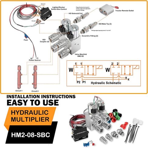Hydraulic Multiplier Kit - SCV Splitter Valve 2 Circuit fit for JohnDeere/Case/Kubota Tractors,SCV Splitter/Diverter Manifold Valve with Switch Box Control,Hydraulic Multiplier 2 Circuit Kit 3000 PSI in Saudi Arabia