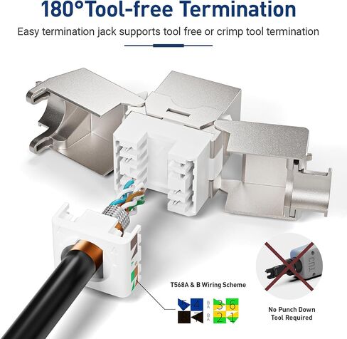 12-Pack Shielded Cat6A / Cat6 Keystone Jack 10Gbps Zinc-Alloy Housing Modular Termination | Easy Internet Tool Free Jacks | for Cat6A up to 23AWG Solid Bulk S/FTP Ethernet Cable in Saudi Arabia