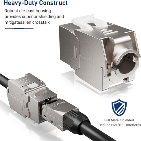 12-Pack Shielded Cat6A / Cat6 Keystone Jack 10Gbps Zinc-Alloy Housing Modular Termination | Easy Internet Tool Free Jacks | for Cat6A up to 23AWG Solid Bulk S/FTP Ethernet Cable in Saudi Arabia
