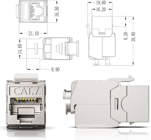 12-Pack Shielded Cat6A / Cat6 Keystone Jack 10Gbps Zinc-Alloy Housing Modular Termination | Easy Internet Tool Free Jacks | for Cat6A up to 23AWG Solid Bulk S/FTP Ethernet Cable in Saudi Arabia