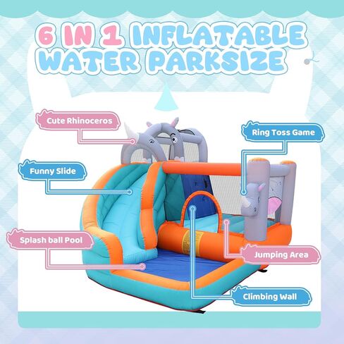 SunSports Inflatable Water Slide - Bounce House for Kids,Bouncy Castle for Kids Outdoor,Water Bounce House with Slide,Inflatable Water Park,Rocket Bounce House with Blower in Saudi Arabia