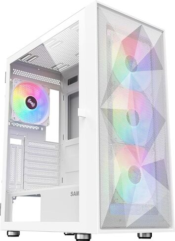 SAMA 3509 EATX ATX Mid Tower Gaming PC Case, 4 ARGB Fans, Mesh Fron White in Kuwait