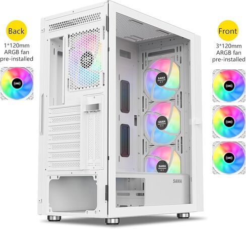 SAMA 3509 EATX ATX Mid Tower Gaming PC Case, 4 ARGB Fans, Mesh Fron White in Kuwait