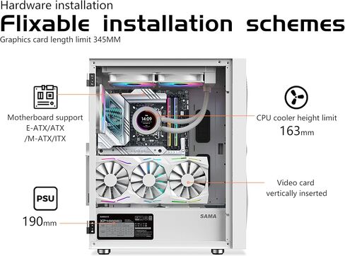 SAMA 3509 EATX ATX Mid Tower Gaming PC Case, 4 ARGB Fans, Mesh Fron White in Kuwait