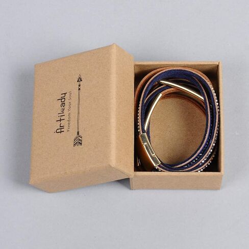 Artilady Boho Heart Natural Stone Bracelets - Black Obsidian Agate Wrap Leather Handmade Bracelet Healing Crystal Beaded Jewelry for Women Girls in Saudi Arabia