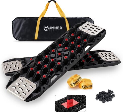 BUNKER INDUST Gen 11th Traction Boards with Mounting Kit, Pair Offroad Recovery Tracks with Jack Base for 4X4 Jeep Truck Tire Traction-Sand,Mud, Snow Ramps (Black) in Saudi Arabia