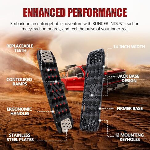BUNKER INDUST Gen 11th Traction Boards with Mounting Kit, Pair Offroad Recovery Tracks with Jack Base for 4X4 Jeep Truck Tire Traction-Sand,Mud, Snow Ramps (Black) in Saudi Arabia