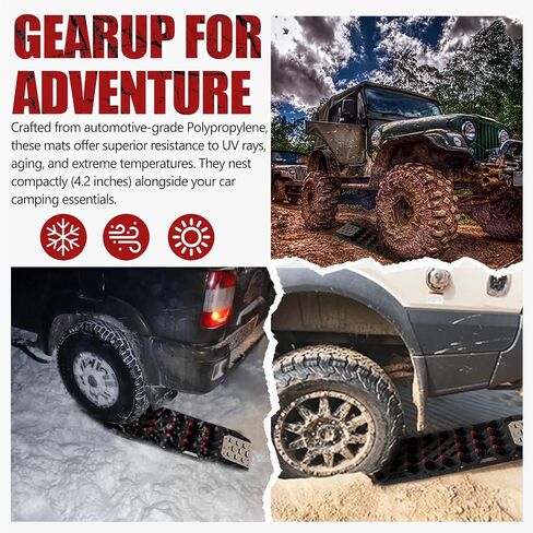 BUNKER INDUST Gen 11th Traction Boards with Mounting Kit, Pair Offroad Recovery Tracks with Jack Base for 4X4 Jeep Truck Tire Traction-Sand,Mud, Snow Ramps (Black) in Saudi Arabia