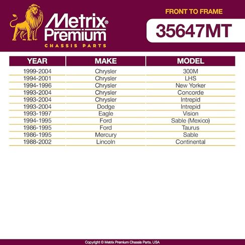 Metrix Premium Chassis Parts-من الأمام إلى إطار Strut Rod Rod Kit تناسب 99-04 Chrysler 300m ، 94-01 LHS ، 94-96 New Yorker ، 86-95 Mercury Sable ، 88-02 Lincoln Continental ، K8516 ، مصنوع في أوروبا in Kuwait