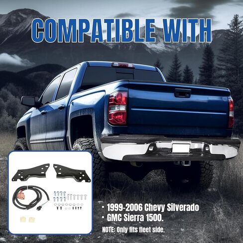 KUAFU Chrome Rear Step Bumper Compatible with 1999-2006 Chevy Chevrolet Silverado GMC Sierra 1500 2500 Steel with License Plate Light Replacement for GM1103122 12496085 in Saudi Arabia