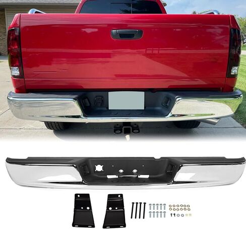 KUAFU Rear Step Bumper Assembly Compatible With 2002-2008 Dodge Ram 1500 2003-2009 Ram 2500 3500 Replace for CH1103111 CH1103108 W/Top Pads & & license Plate lamp Chrome in Saudi Arabia