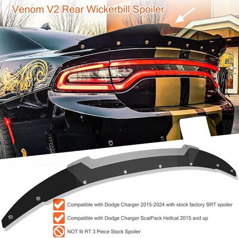 Bonbo Venom V2 Rear Wickerbill Spoiler for Dodge Charger 2015-2024 SRT ScatPack Hellcat, Add-on Type 2-Piece Rear Wicker Bill Spoiler with RivNut Tool (Gloss Black) in Saudi Arabia