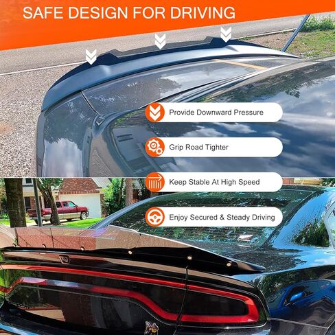 Bonbo Venom V2 Rear Wickerbill Spoiler for Dodge Charger 2015-2024 SRT ScatPack Hellcat, Add-on Type 2-Piece Rear Wicker Bill Spoiler with RivNut Tool (Gloss Black) in Saudi Arabia
