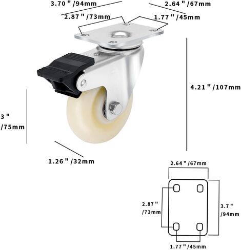 مجموعة عجلات مقاس 2 بوصة مكونة من 4 عجلات شديدة التحمل، عجلات قفل ممتازة من مادة البولي يوريثين (PU)، وعجلات عجلات ذات لوحة دوارة للعربة والأثاث ومنضدة العمل (مسامير ومفك براغي مجاني) in Kuwait