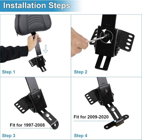 Adjustable Plug-in Driver Rider Backrest Sissy Bar With Backrest Pad Custom Compatible With For 1997-2024 Touring Models Street Glide Road Glide Electra Glide Road King (Black) in Kuwait