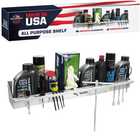 Pit Posse 456 All Purpose Shelf Rack Holder Caddy - Tools, Aerosol Spray Cans, Oils, Cleaners-Made in USA-Garage Enclosed Race Trailer Automotive Mechanics Shop Storage Organizer Aluminum in Saudi Arabia