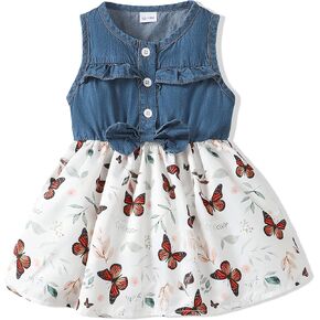 18 Months Girl Clothes Summer Outfits Toddler Denim Dresses Sleeveless Frocks Little Girls Jeans Clothing Baby Floral Outfits 24 Months Girls Dress Denimblue in Kuwait