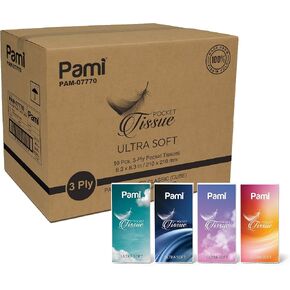 PAMI Ultra-Soft Pocket Tissues [8 Packs x 10 Tissues Per Pack] - 3-Ply Travel Tissue Packs For Kids & Adults- Paper Facial Tissues For Purse, Pocket, Car- Strong & Absorbent Paper Handkerchiefs in Saudi Arabia