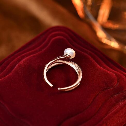 6mm Pearl Ring for Women Dainty X Criss Cross Gold Pearl Ring Stackable 925 Sterling Silver Cubic Zirconia Open Ring Promise Rings for Her Birthday Wedding Jewelry Gifts for Mom in Kuwait