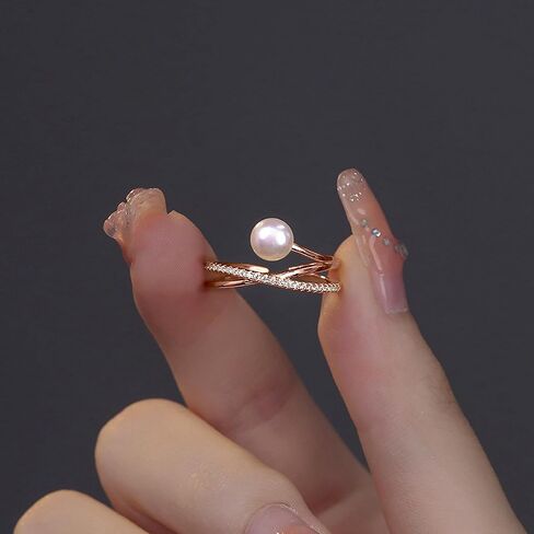 6mm Pearl Ring for Women Dainty X Criss Cross Gold Pearl Ring Stackable 925 Sterling Silver Cubic Zirconia Open Ring Promise Rings for Her Birthday Wedding Jewelry Gifts for Mom in Kuwait