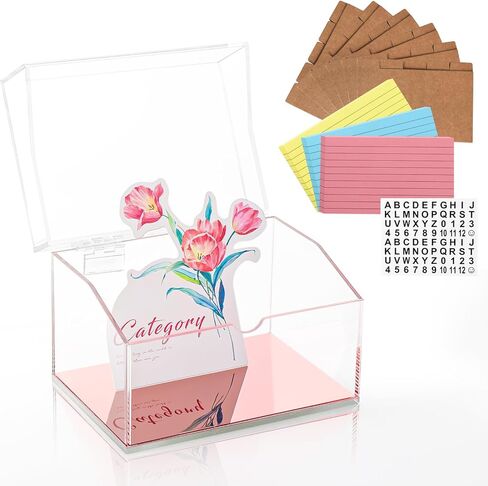 3 x 5 Inch Acrylic Index Card Holder Clear Flash Card Holder Recipe Card Box 150 Pcs Ruled Lined Index Cards 30 Pcs Kraft Dividers A to Z Stickers For Holds 400 A-Z Tabs Note Cards Business Cards in Saudi Arabia