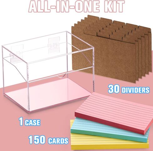 3 x 5 Inch Acrylic Index Card Holder Clear Flash Card Holder Recipe Card Box 150 Pcs Ruled Lined Index Cards 30 Pcs Kraft Dividers A to Z Stickers For Holds 400 A-Z Tabs Note Cards Business Cards in Saudi Arabia