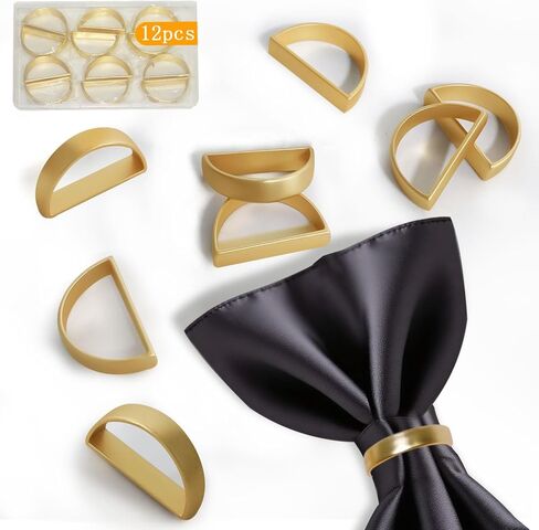 حلقات مناديل من الفولاذ المقاوم للصدأ، حوامل حلقات مناديل معدنية، حامل Yimerlen، أبازيم منديل لعشاء العائلة، الزفاف، الحفلات (نصف دائرة ذهبي غير لامع) 12 قطعة in Kuwait