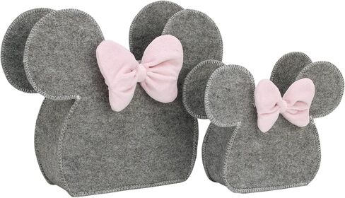 Disney Minnie Mouse Shaped Grey and Pink 2 Piece Felt Nursery Storage Caddy - 1 Large, 1 Small in Saudi Arabia