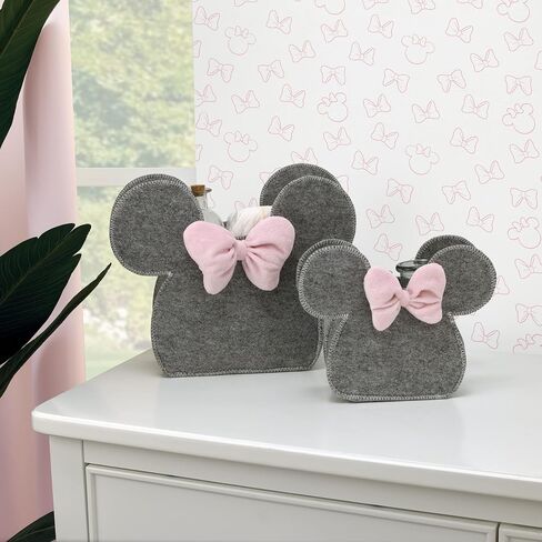 Disney Minnie Mouse Shaped Grey and Pink 2 Piece Felt Nursery Storage Caddy - 1 Large, 1 Small in Saudi Arabia